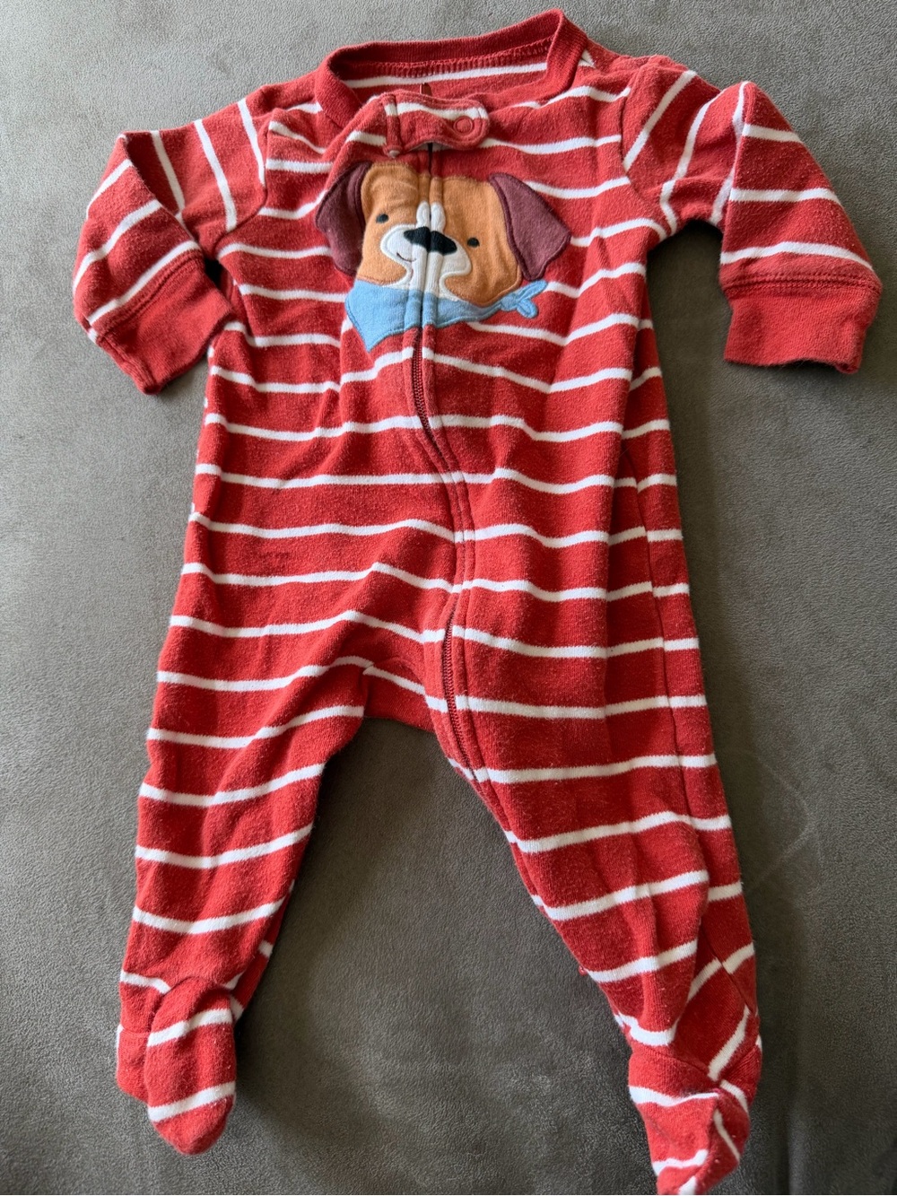 Carters Red Striped Baby One-Piece Footed Sleeper with Puppy Applique